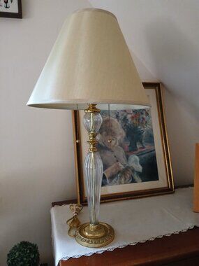 Vtg Hollywood Regency Crystal and Brass Table Lamp